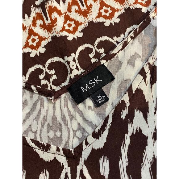 MSK Chocolate Brown Cream Sleeveless Maxi Dress MEDIUM Rayon Flowy Boho Hippie - Picture 5 of 6